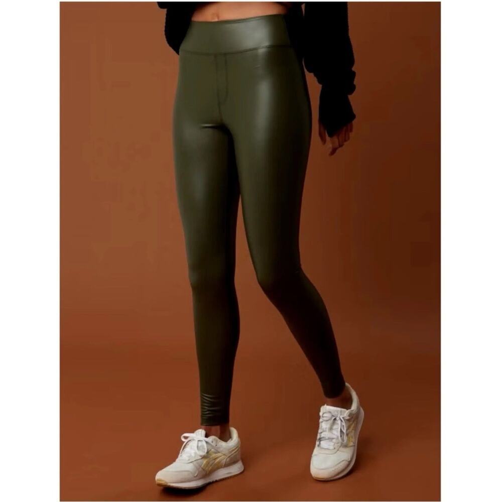 NWT Aerie Online Real Luxe Faux Leather Leggings Green Womens Size Large L